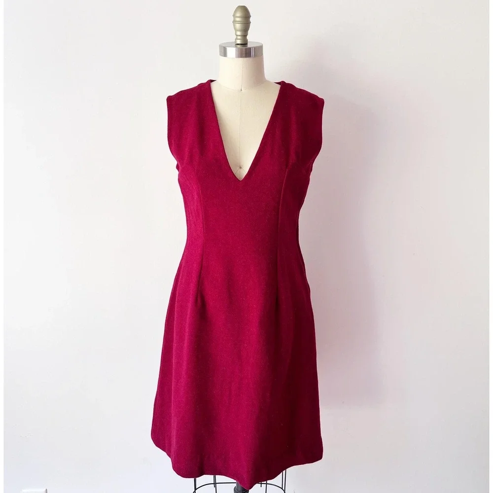 Vintage Red‎ Wool Jumper Dress - Overall Pinafore, Sleeveless